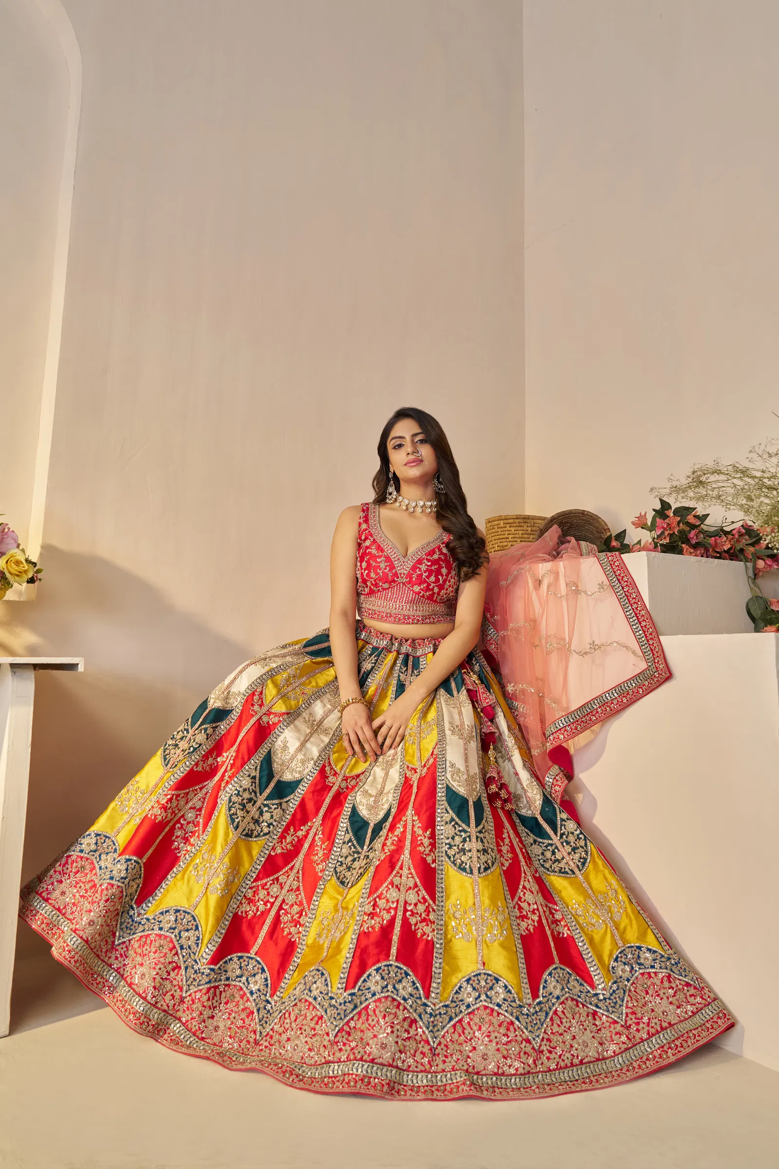 Kf 87 Multi Color Silk Zari Work Bridal Lehenga Wholesale Price In Surat
